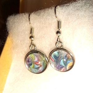 Colorful costume silver tone fish hook earrings